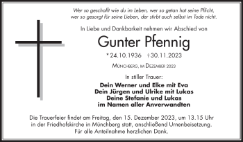 Traueranzeige von Gunter Pfennig von Frankenpost