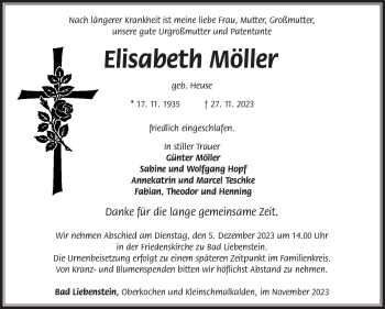 Traueranzeige von Elisabeth Möller von Südthüringer Presse