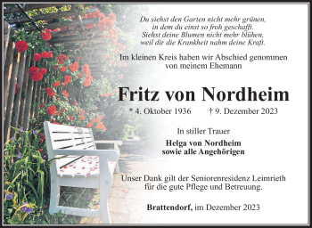 Traueranzeige von Fritz von Nordheim von Südthüringer Presse