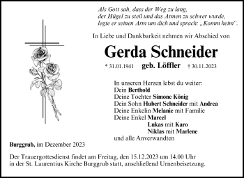 Traueranzeige von Gerda Schneider von Neue Presse Coburg