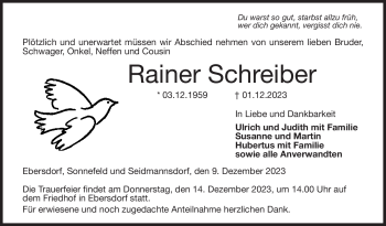 Traueranzeige von Rainer Schreiber von Neue Presse Coburg
