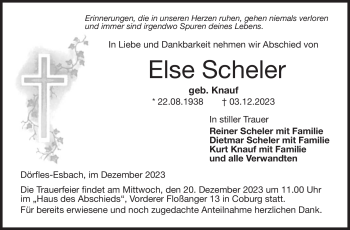 Traueranzeige von Else Scheler von Neue Presse Coburg