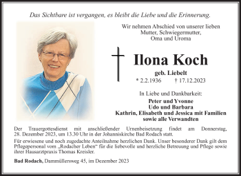 Traueranzeige von Ilona Koch von Südthüringer Presse