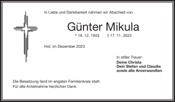 Traueranzeige von Günter Mikula von Frankenpost