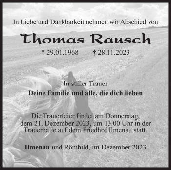 Traueranzeige von Thomas Rausch von Südthüringer Presse