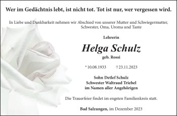Traueranzeige von Helga Schulz von Südthüringer Presse