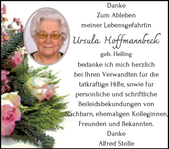 Traueranzeige von Ursula Hoffmannbeck von Südthüringer Presse