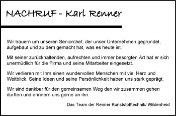 Traueranzeige von Karl Renner von Neue Presse Coburg