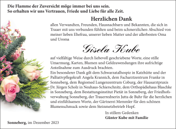 Traueranzeige von Gisela Kube von Südthüringer Presse