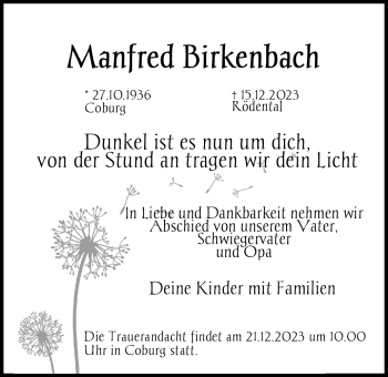 Traueranzeige von Manfred Birkenbach von Neue Presse Coburg