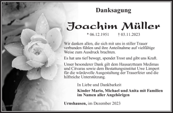Traueranzeige von Joachim Müller von Südthüringer Presse