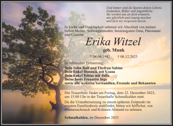 Traueranzeige von Erika Witzel von Südthüringer Presse