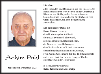 Traueranzeige von Achim Pohl von Südthüringer Presse