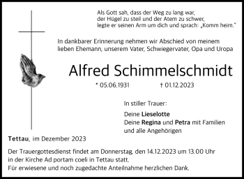 Traueranzeige von Alfred Schimmelschmidt von Neue Presse Coburg