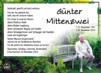 Traueranzeige von Günter Mittenzwei von Südthüringer Presse