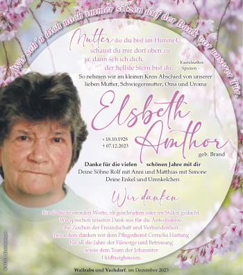 Traueranzeige von Elsbeth Amthor von Südthüringer Presse