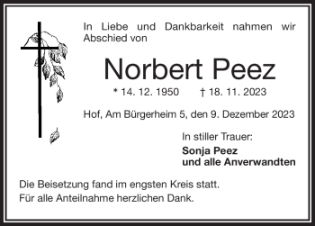 Traueranzeige von Norbert Peez von Frankenpost