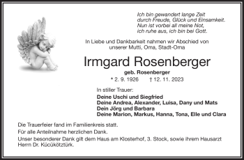 Traueranzeige von Irmgard Rosenberger von Frankenpost