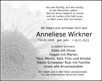 Traueranzeige von Anneliese Wirkner von Frankenpost