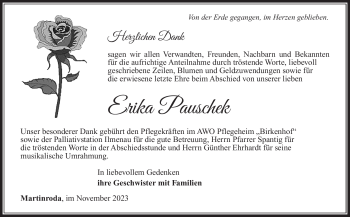 Traueranzeige von Erika Pauschek von Südthüringer Presse