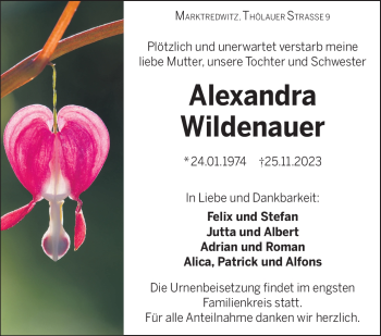 Traueranzeige von Alexandra Wildenauer von Frankenpost