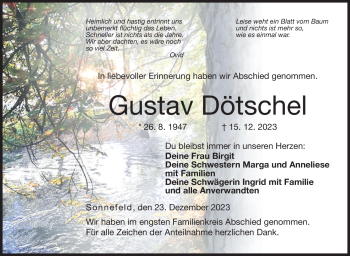 Traueranzeige von Gustav Dötschel von Neue Presse Coburg