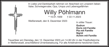 Traueranzeige von Willy Pöhlmann von Frankenpost