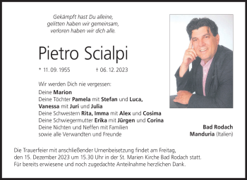 Traueranzeige von Pietro Scialpi von Neue Presse Coburg