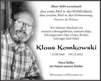 Traueranzeige von Klaus Komkowski von Südthüringer Presse