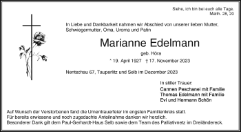 Traueranzeige von Marianne Edelmann von Frankenpost