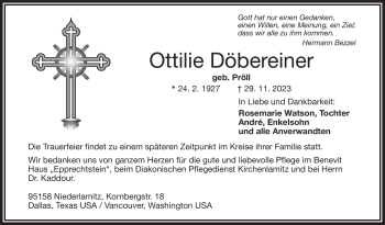 Traueranzeige von Ottilie Döbereiner von Frankenpost
