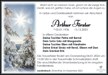 Traueranzeige von Arthur Förster von Südthüringer Presse