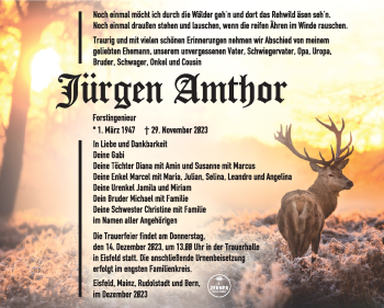 Traueranzeige von Jürgen Amthor von Südthüringer Presse
