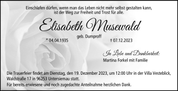 Traueranzeige von Elisabeth Musewald von Neue Presse Coburg
