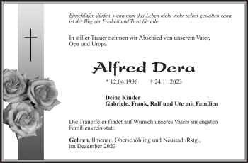 Traueranzeige von Alfred Dera von Südthüringer Presse