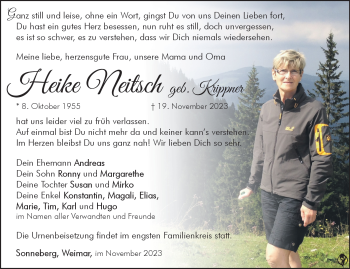 Traueranzeige von Heike Neitsch von Südthüringer Presse