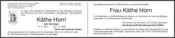 Traueranzeige von Käthe Horn von Frankenpost