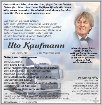 Traueranzeige von Uto Kaufmann von Südthüringer Presse