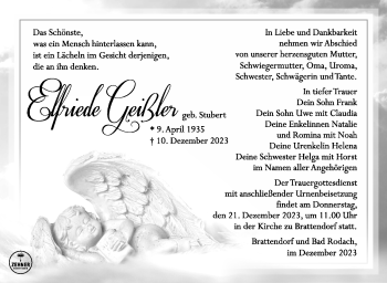 Traueranzeige von Elfriede Geißler von Südthüringer Presse