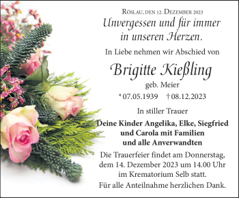 Traueranzeige von Brigitte Kießling von Frankenpost