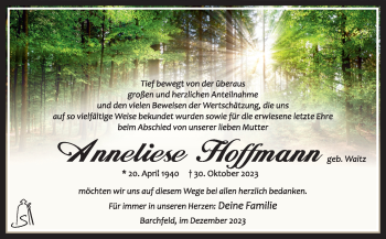 Traueranzeige von Anneliese Hoffmann von Südthüringer Presse
