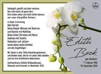 Traueranzeige von Edith Bock von Südthüringer Presse