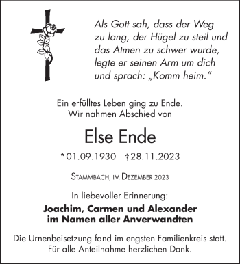 Traueranzeige von Else Ende von Frankenpost