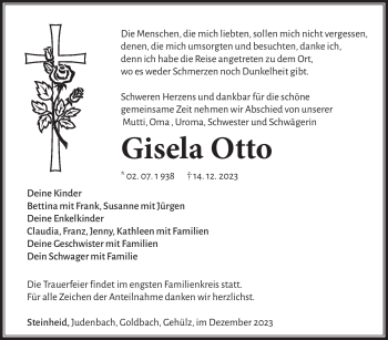 Traueranzeige von Gisela Otto von Südthüringer Presse