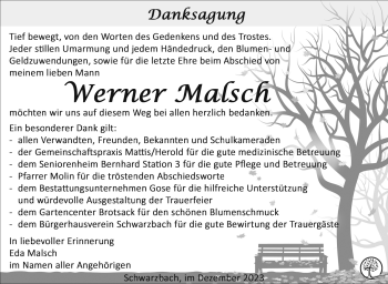 Traueranzeige von Werner Malsch von Südthüringer Presse