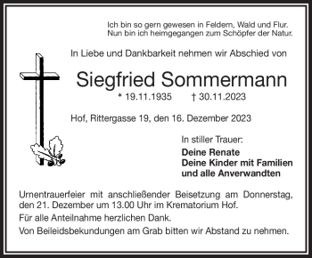 Traueranzeige von Siegfried Sommermann von Frankenpost