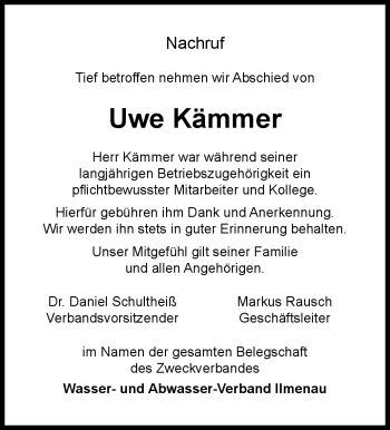Traueranzeige von Uwe Kämmer von Südthüringer Presse
