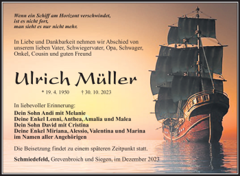 Traueranzeige von Ulrich Müller von Südthüringer Presse