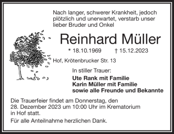 Traueranzeige von Reinhard Müller von Frankenpost