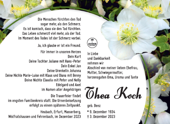 Traueranzeige von Thea Koch von Südthüringer Presse